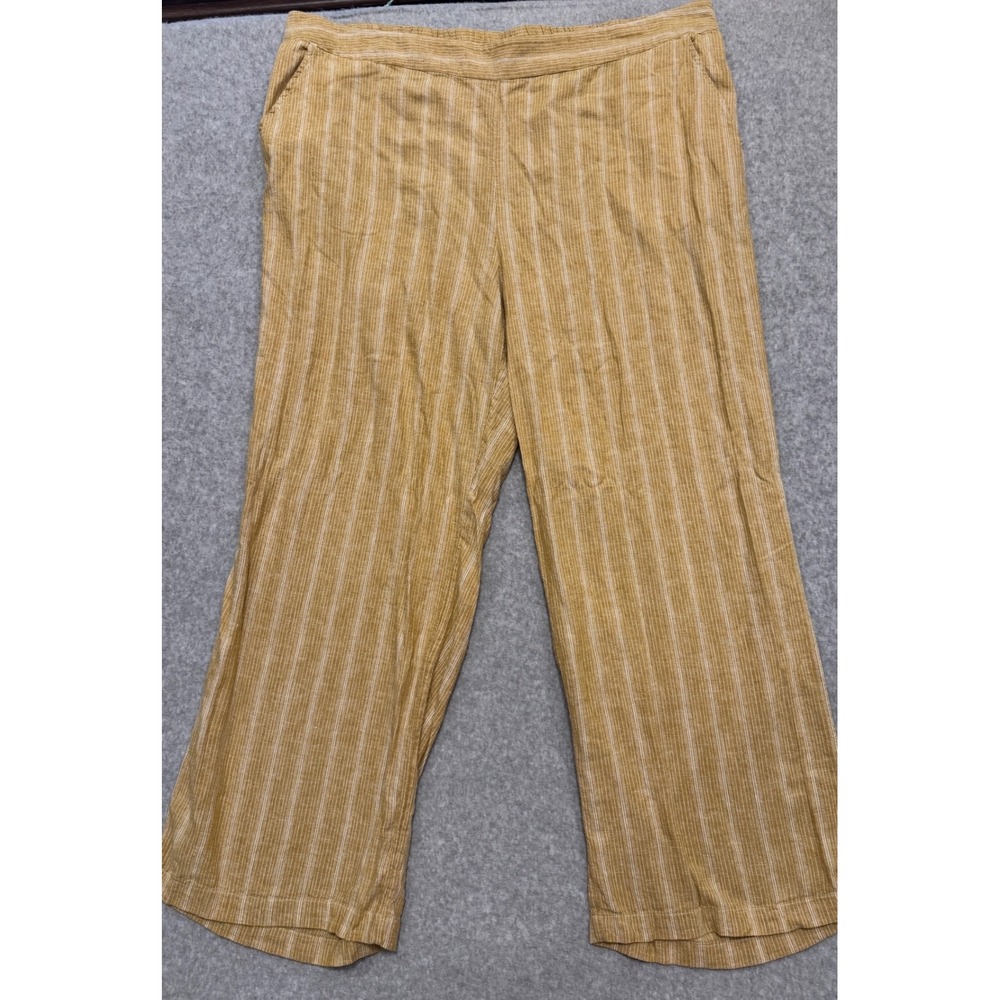 Isaac Mizrahi Live Bridgehampton Linen Blend Wide Leg Pinstripe Pants Yellow 2X
